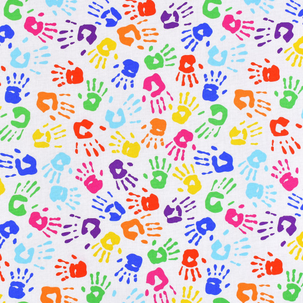 Patchworkstoff Kinder Schule bunte Hände Webware
