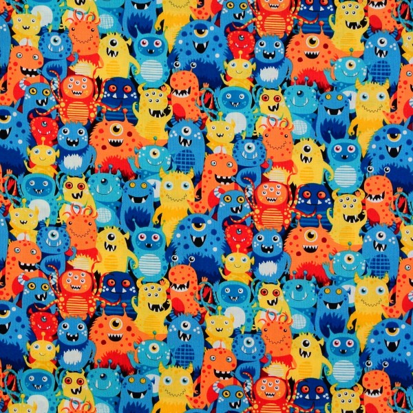 Patchworkstoff Monster Aliens Outer Space blau-orange