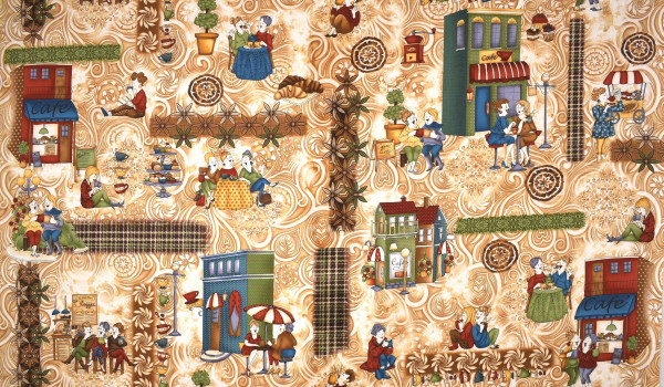 SALE 1,0 m Patchworkstoff Coffee Escape Cafes Frauen