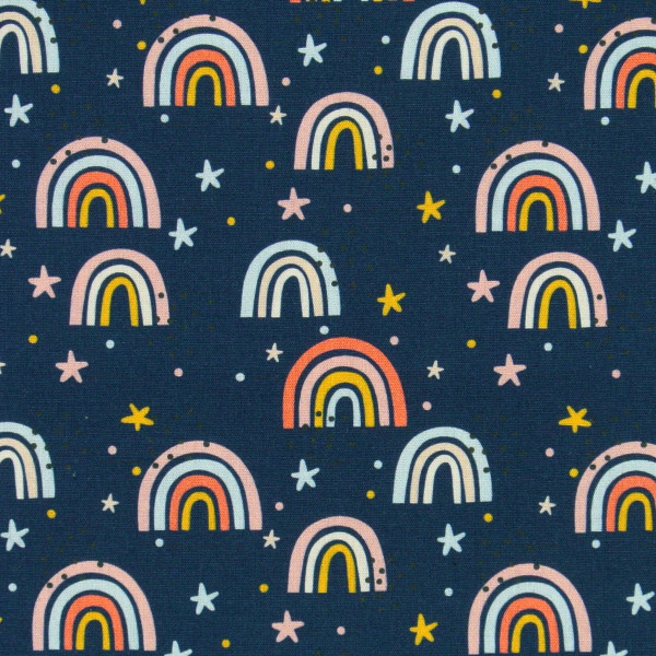 Baumwollstoff Regenbögen Sternchen Webware Blau