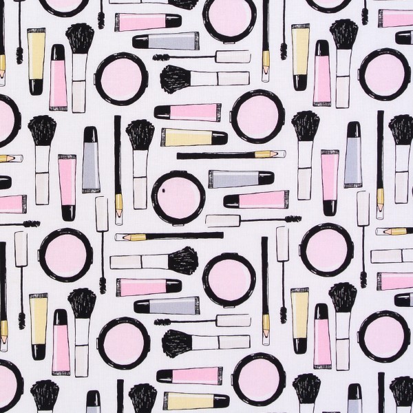 SALE Patchworkstoff Glamorama Frauen Makeup weiß Webware