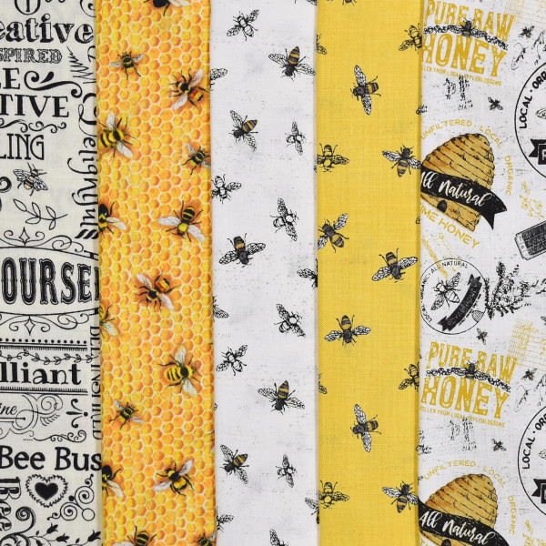 Patchworkstoff Bienen Schrift Stoffpaket 5 Stoffe