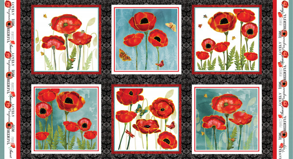 Patchworkstoff Mohn Blumen "Poppy Days" Panel Baumwollstoff Webware