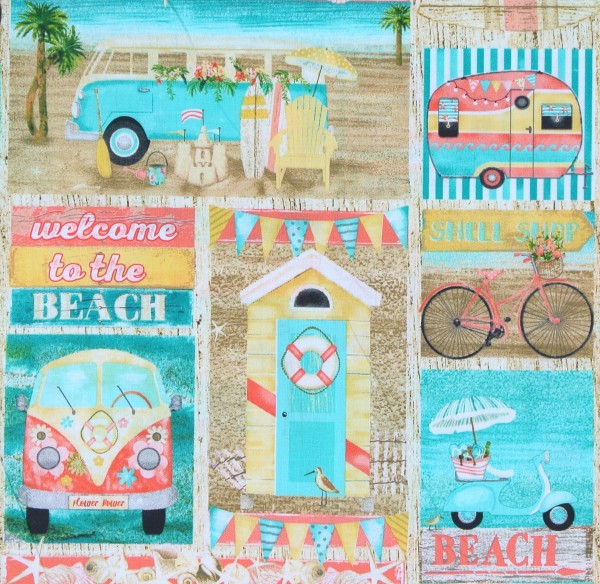 Patchworkstoff Sommer Camper Bus "Beach Travel" Motive