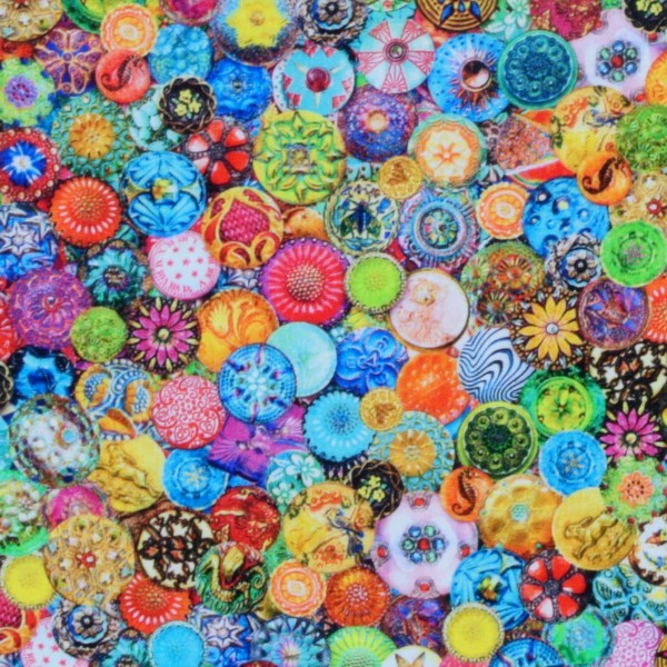 Patchworkstoff Nähmotive bunte Knöpfe "Sewing Emporium"