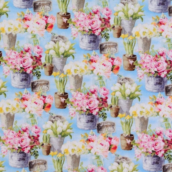 Patchworkstoff Frühling Blumen hellblau Le Cafe Webware