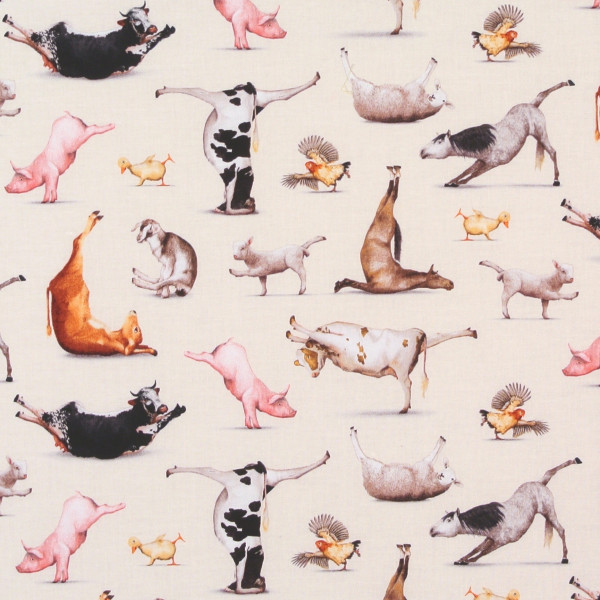 Patchworkstoff Yoga Tiere Sport Hellbeige*