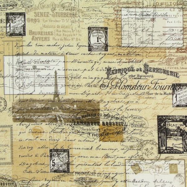 Patchworkstoff Paris Motive und Schrift "Paris"beige
