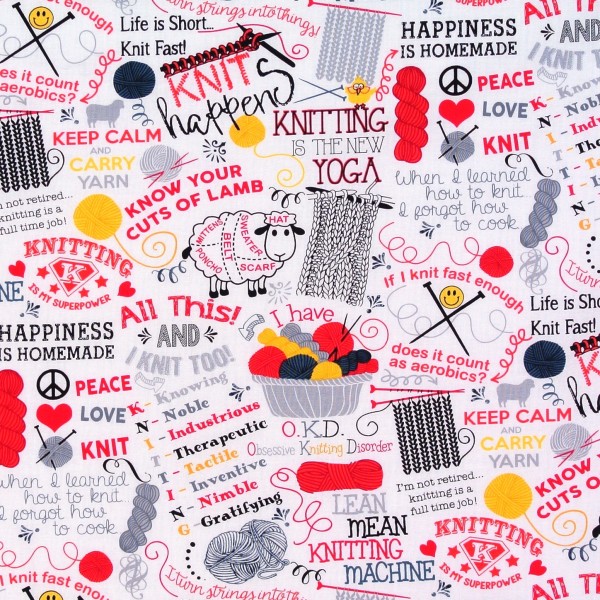 Patchworkstoff Stricken Schafe Knitting Jokes Sprüche Webware