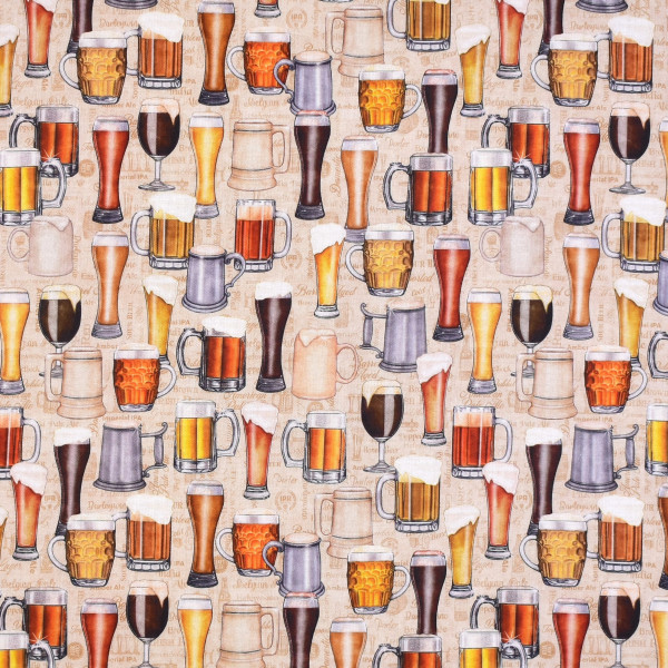 Patchworkstoff Bier Biergläser"On tap Beer" Baumwollstoff