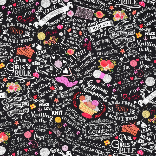 Patchworkstoff Stricken Sprüche Knitting Words Webware