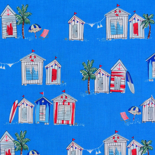 SALE Patchworkstoff "Just Shellin" Strandhäuser Webware mittelblau