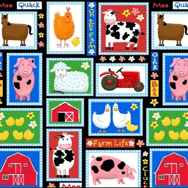 Patchworkstoff Bauernhof Tiere Farm Life kleine Bilder