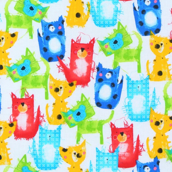 Patchworkstoff bunte Katzen Katzenstoff Fuzzy Cats