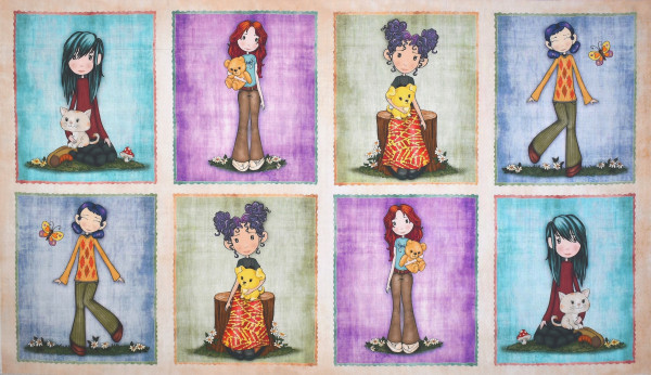 Patchworkstoff Mädchen Garten Panel klein "Garden Girls"