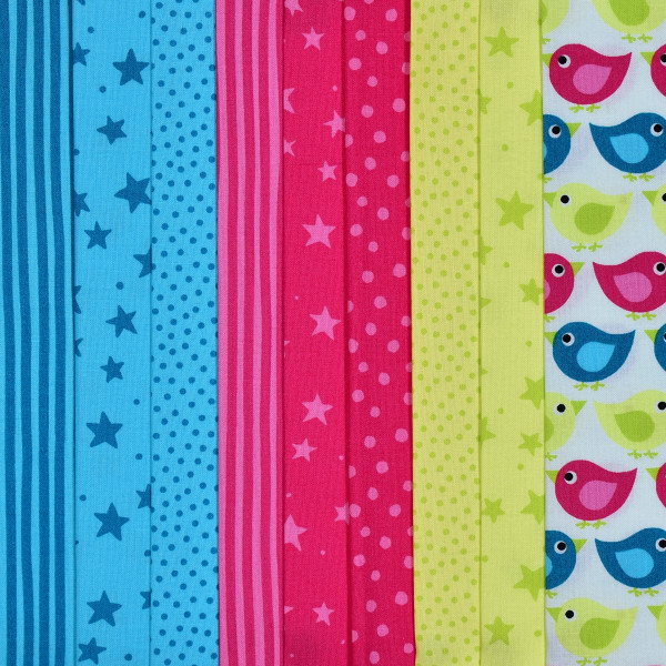 Stoffpaket 9 Westfalenstoffe Webware Vögel neon Baumwollstoffe