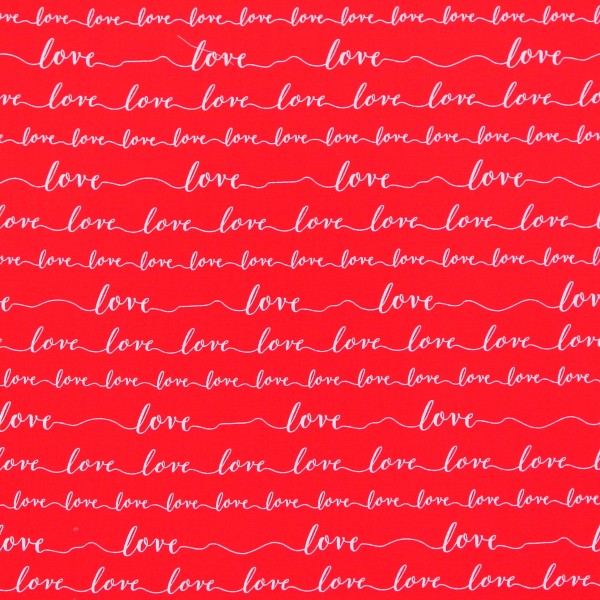 0,5 m Love Liebe Patchworkstoff Kalligraphie Rot
