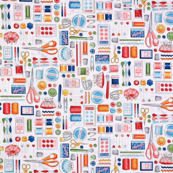 Patchworkstoff Nähen Nähutensilien Scheren "Sewing Room"