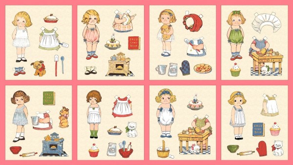 Patchworkstoff Anziehpuppen Paper Dolls Backen Panel