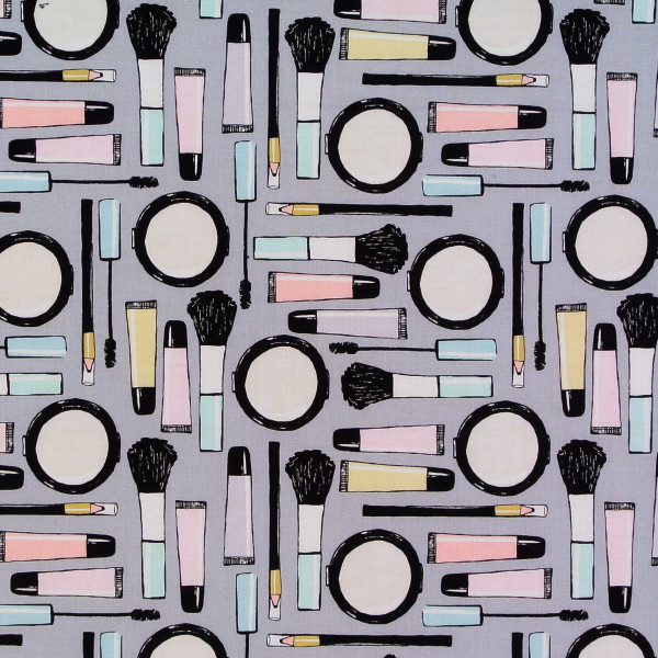 SALE Patchworkstoff Glamorama Frauen Makeup grau Webware