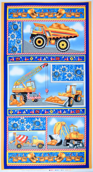 SALE Patchworkstoff Baustelle Bagger Hard Hats Panel