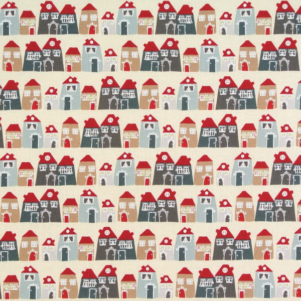 SALE Patchworkstoff Roundabout Häuser Reihen blau