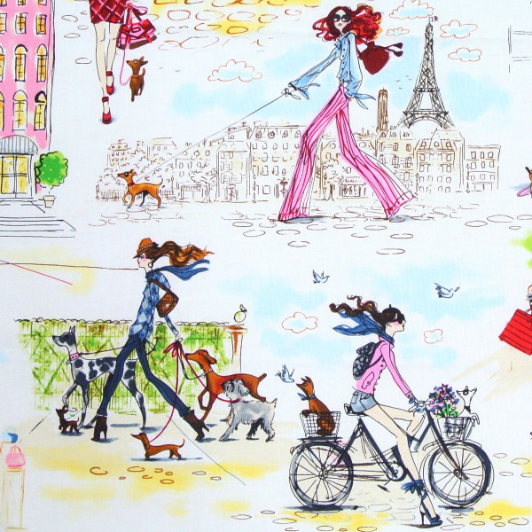 Patchworkstoff Paris Frauen Mode Hunde "Who's that Girl" 2