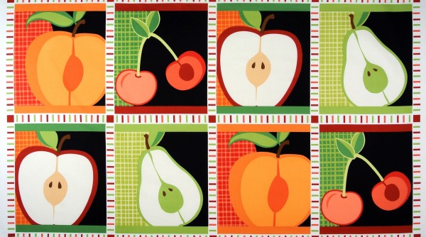 SALE Patchworkstoff Obst Kirschen Äpfel Birnen Panel