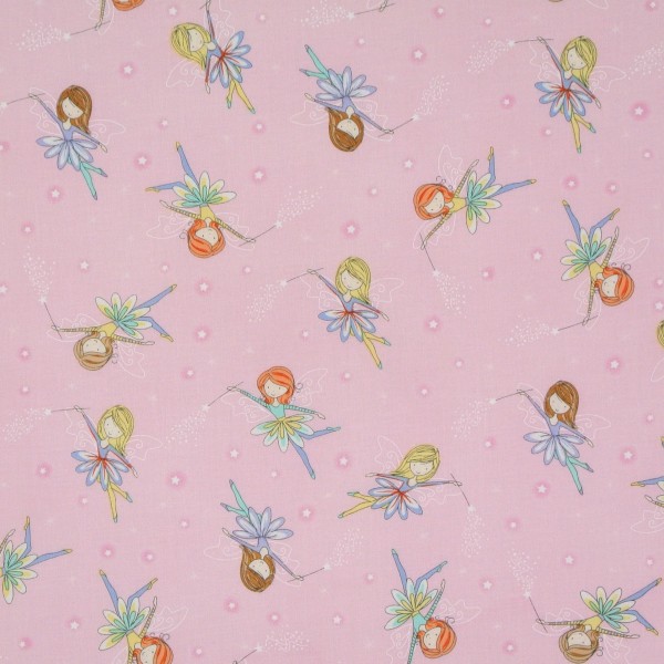 SALE Patchworkstoff Elfen Feen auf Rosa Kinderstoff