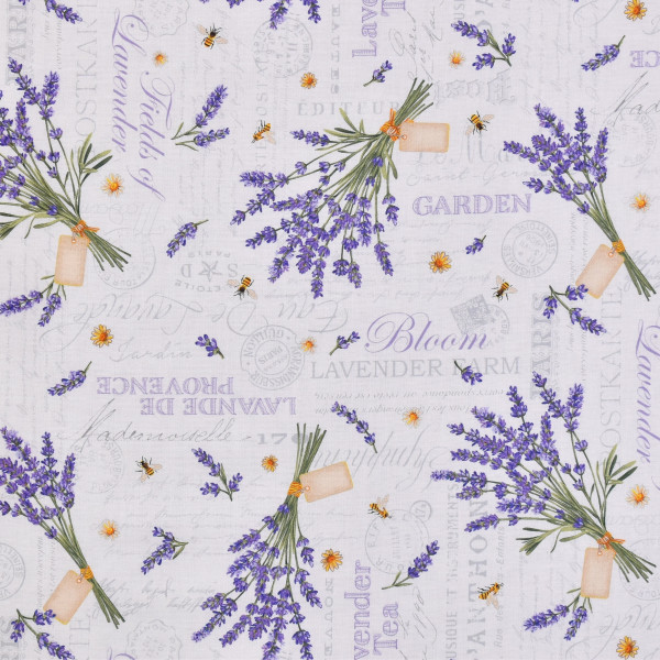 Patchworkstoff Lavendel Schrift Lavender Market Webware