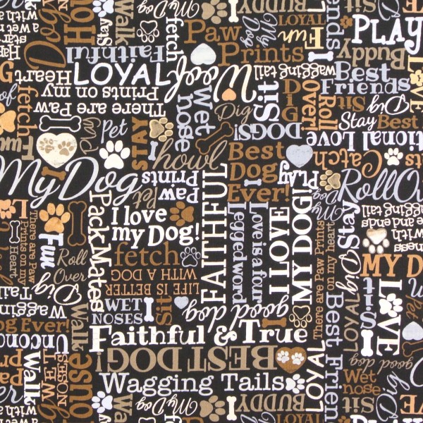 Patchworkstoff Hunde Hundestoff Schrift I Love my Dog
