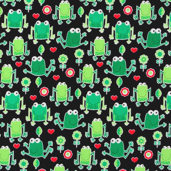 SALE Patchworkstoff Frösche Funky Frogs auf Schwarz
