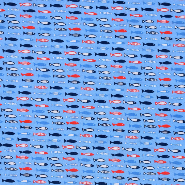 Baumwollstoff maritim kleine Fische hellblau Webware