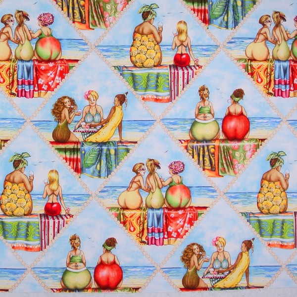 1 m Patchworkstoff Fruit Ladies Frauen Rhomben Webware