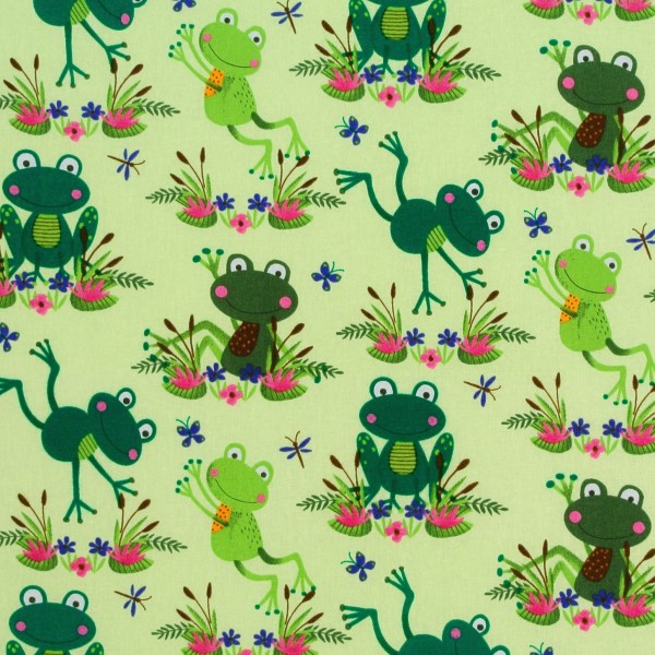 Baumwollstoff Frosch Frösche Rohrkolben Froschteich