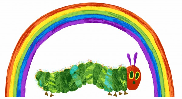 patchworkstoff raupe nimmersatt kinderstoff regenbogen panel weiß