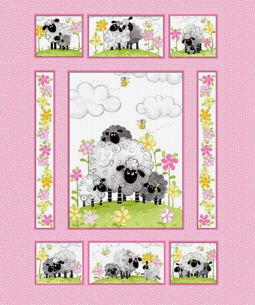 Schafe Susybee Lewe Patchworkstoff Panel rosa