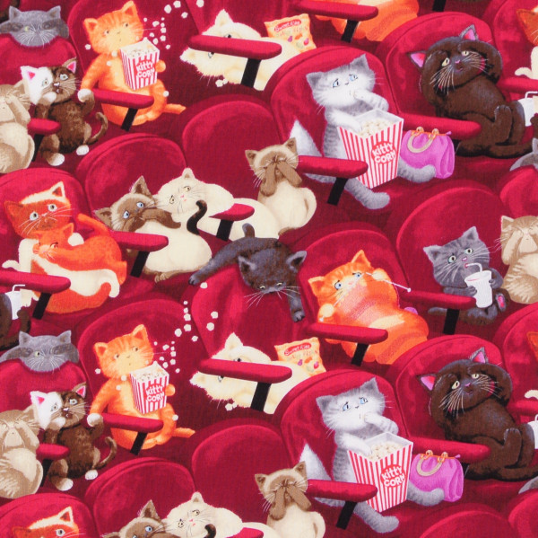 Patchworkstoff Katzen Katzenstoff Katzen im Kino Baumwollstoff
