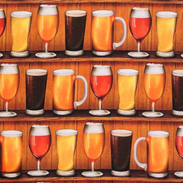 Patchworkstoff Bier Biergläser Baumwollstoff "Cheers"