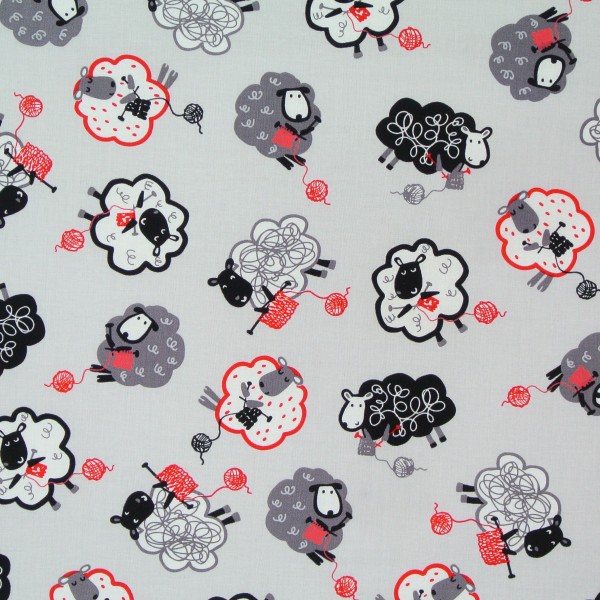 Patchworkstoff Schafe grau Stricken"I love to Knit"