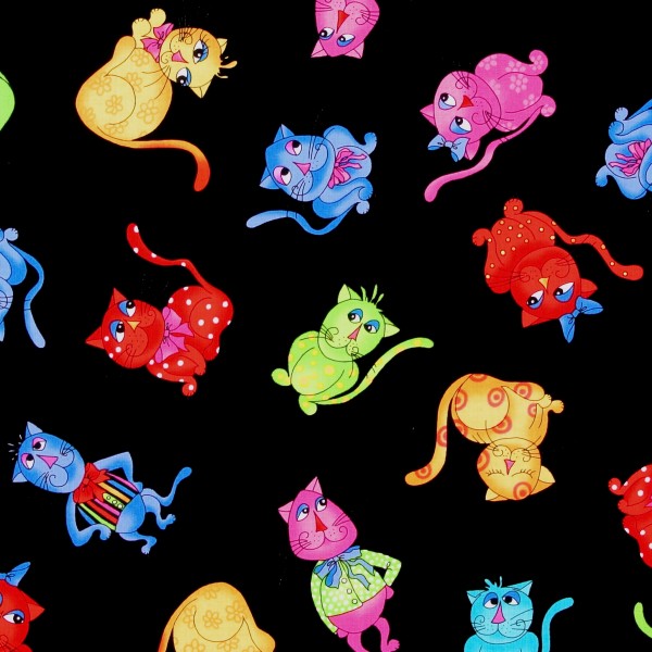 Patchworkstoff Loralie Katzen Cool Cats schwarz