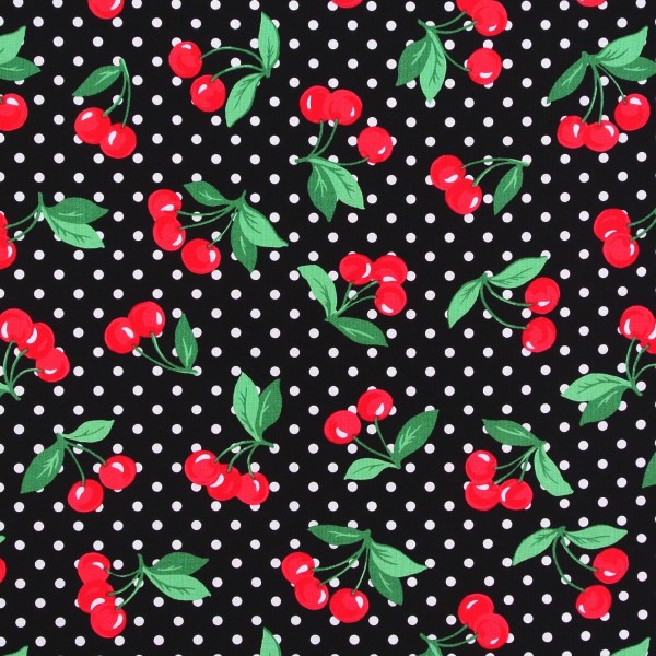Patchworkstoff Retro Kirschen Kirsche Punkte Cherry Dots Webware