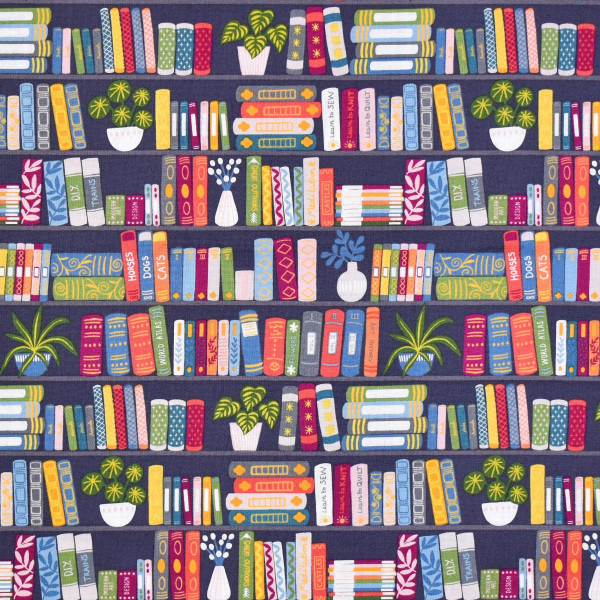 Patchworkstoff Buch Bücher Webware "Bookworm" dunkelgrau