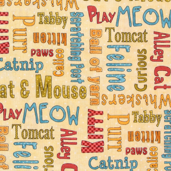 Katzen Patchworkstoff "Kitty Kat Kapers" Schrift