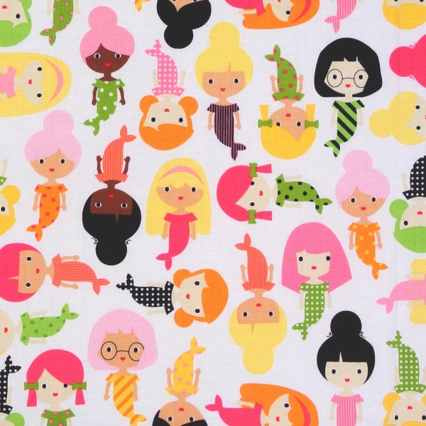SALE Patchworkstoff Kinder Meerjungfrau weiß