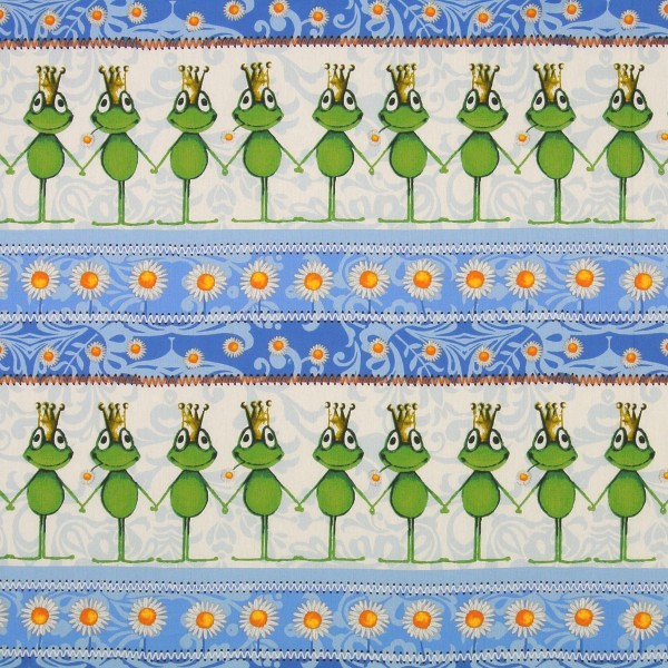 0,9 m Baumwollstoff Frösche Froschkönig Bordüren blau