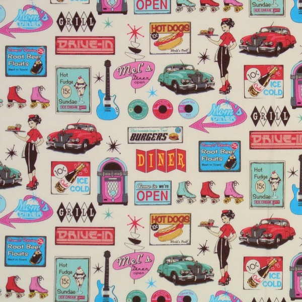 Patchworkstoff Mel's Diner Fast Food Reisen Amerika