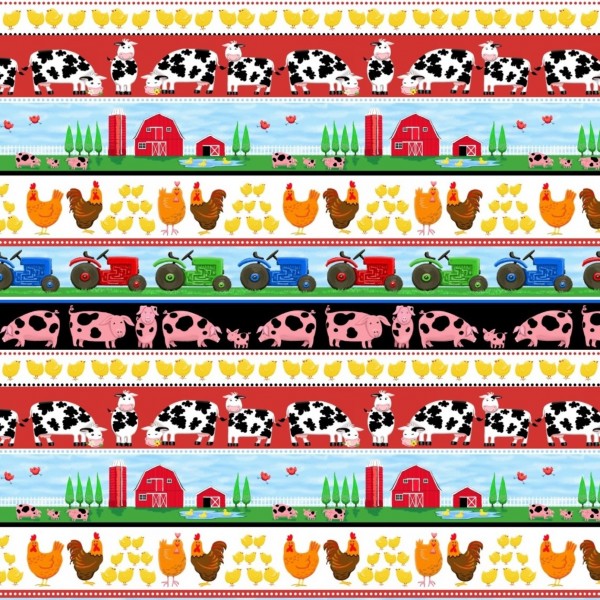 Patchworkstoff Bauernhof Tiere Farm Life Bordüre