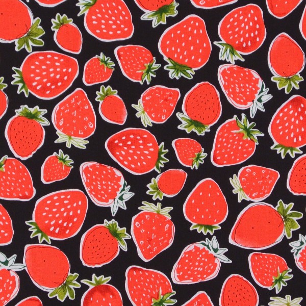 Patchworkstoff Erdbeeren Obst Baumwollstoff Webware schwarz