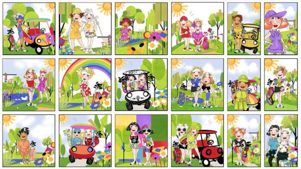 patchworkstoff loralie frauen golf happy panel110